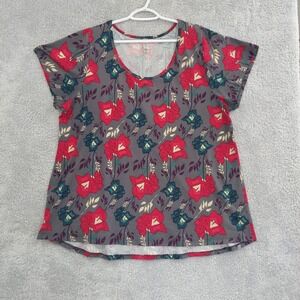 LulaRoe Perfect Tee Size XXXL Multicolor Floral Gray Red Teal 3XL Blouse Top